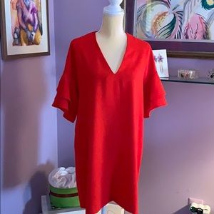 Zara Red ruffle sleeve dress L